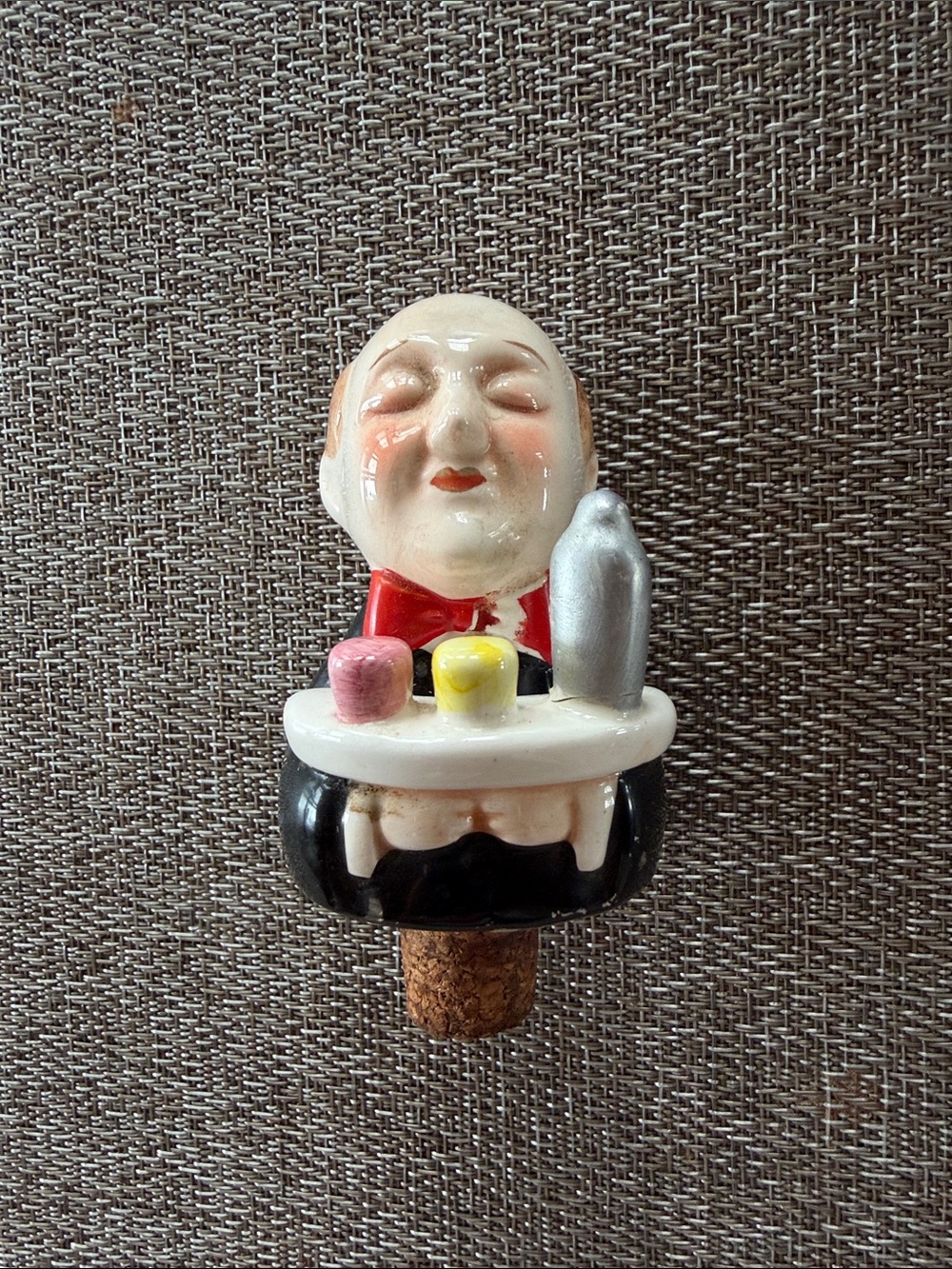 Vintage 1980's Ceramic Butler Bottle Stopper Charming!